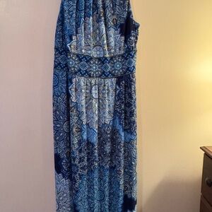 London Times Blue and White Maxi Dress